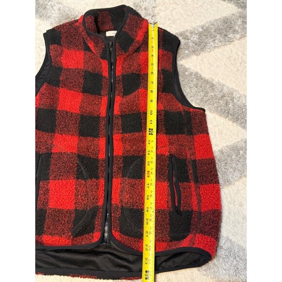 VTG Entro Medium Buffalo Plaid Fleece Vest Red Black Lined Sherpa Full Zip 19x22 - Picture 4 of 7